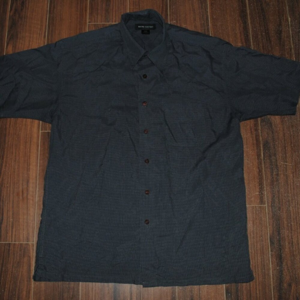 Wayne Gretzky Button Up Short Sleeve Gray Striped Shirt Medium